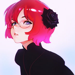 red-haired female anime character wearing eyeglasses digital wallpaper, anime, anime girls, short hair, redhead HD wallpaper