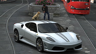 gray Ferrari 430 coupe, Ferrari F430, Gran Turismo 5, Siemens Combino, car HD wallpaper