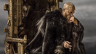 black and brown fur coat, Ragnar, Ragnar Lodbrok, Vikings, tv series