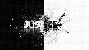 black and white Justice digital wallpaper