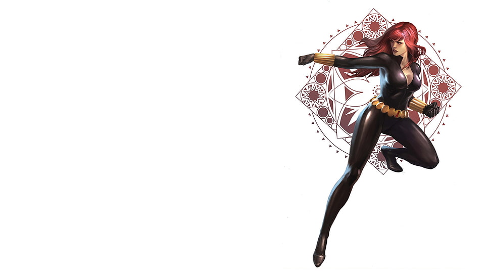 Marvel Black Widow digital wallpaper, Marvel Comics, Black Widow, artwork, white background HD wallpaper