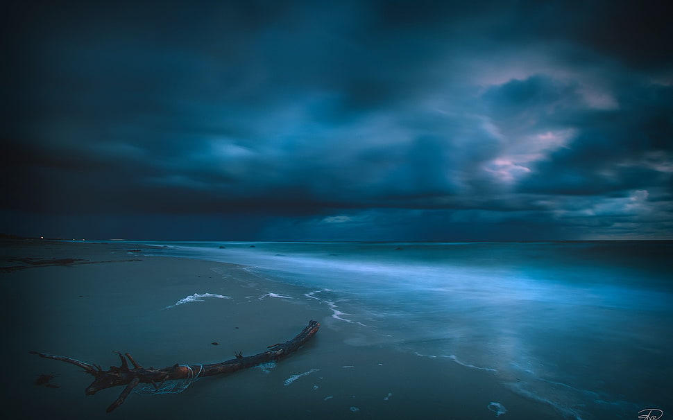 timelapse photo of shore during nighttime, nature, sea, beach HD wallpaper