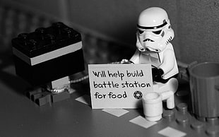 LEGO Star Wars Stormtrooper, LEGO, LEGO Star Wars, humor, monochrome