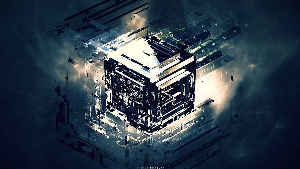 white and black concrete building, cube HD wallpaper
