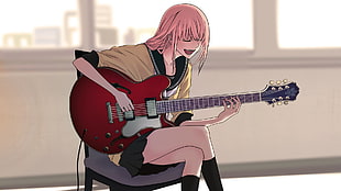 woman's playing guitar illustration HD wallpaper