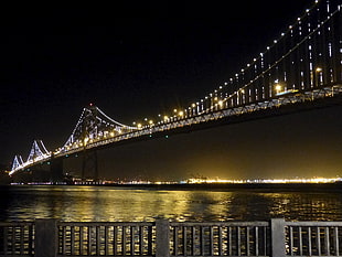 golden gate bridge with lights during nighttime HD wallpaper