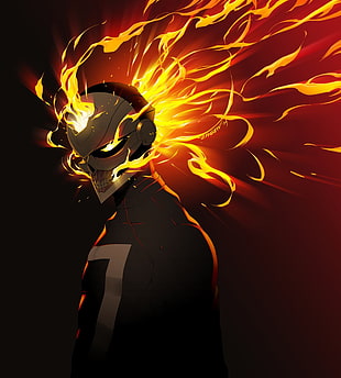 man with fire skull helmet character illustration, Marvel Comics, Ghost Rider, Robbie Reyes 