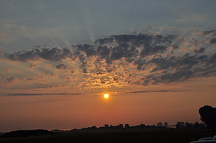 orange sun, sunset, sky, Sun, clouds