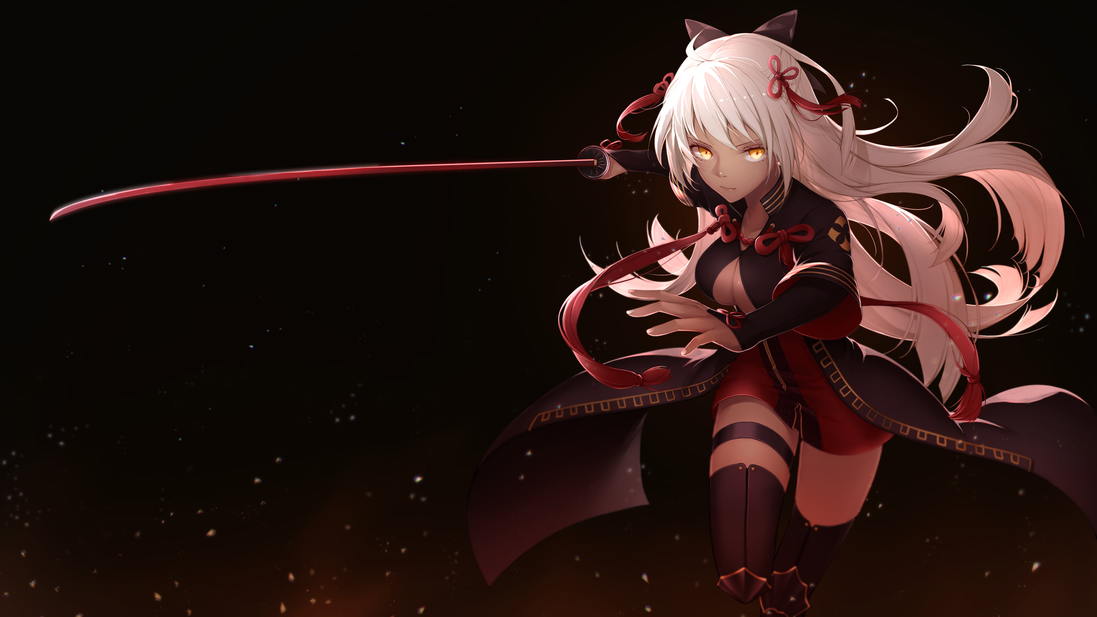 Anime Girl With White Hair And Red Eyes With Sword