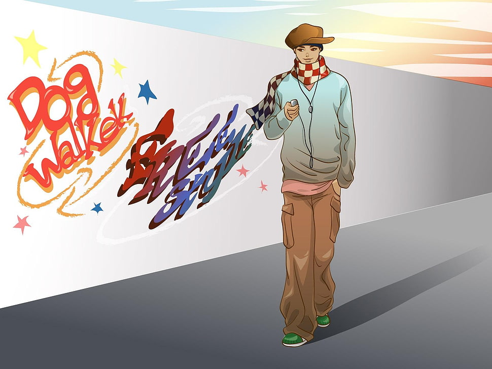 Dog walker illustrsation HD wallpaper