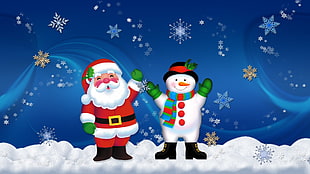 Santa Claus and Snowman illustration HD wallpaper