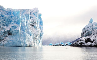 calm body of water, nature, landscape, winter, iceberg