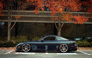 black sports coupe, car, fall, Mazda RX-7