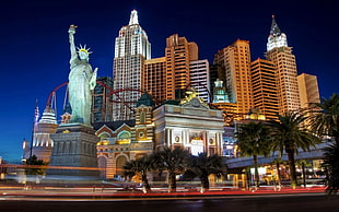 Liberty statue, cityscape, Las Vegas, USA, Casino HD wallpaper