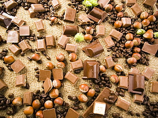 brown chocolates, chest nuts and coffee beans lot HD wallpaper