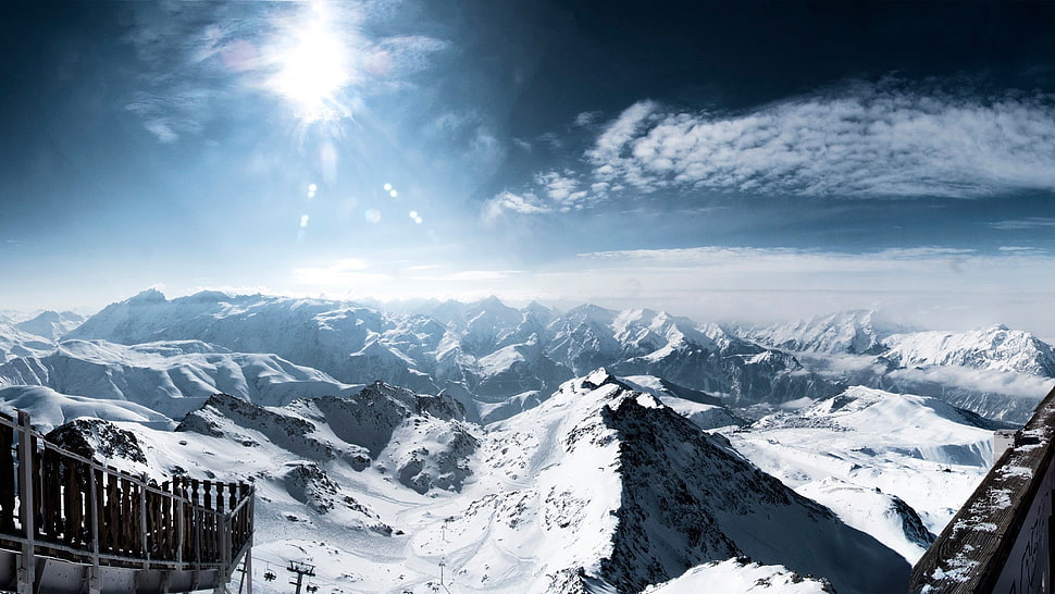 aerial photography of mountains covered with snows during daytime HD wallpaper