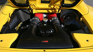 black and red car engine, Ferrari 458, supercars, car