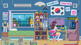 white and pink wooden cabinet, video games, D.Va (Overwatch), pixels, Alien (movie)
