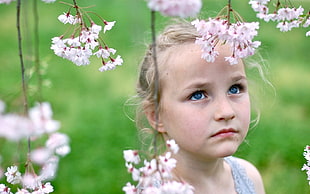 girl near white clustered flowers during daytime HD wallpaper