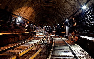 gray metal railway, railway, subway, HDR, tunnel HD wallpaper
