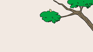 green leaf tree painting, Nichijou, Powerlevel, minimalism, birds
