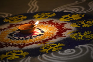 black, white, and red floral textile, lights, festivals, diwali, candles