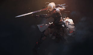 anime character holding sword digital wallpaper