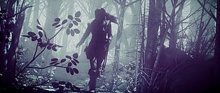 silhouette of man walking on the forest