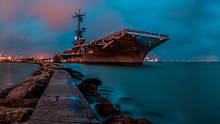 gray ship, military, aircraft carrier, United States Navy, USS Lexington