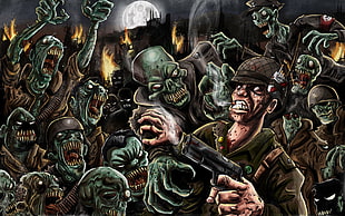 soldier and zombie illustration, zombies, Nazi, soldier