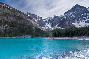 blue lake, lake, nature, mountains, snow HD wallpaper