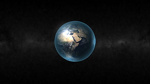 blue and brown planet, Earth, space, black, space art