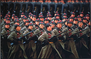 black rifle illustration, red army, parade, rifles, bayonette