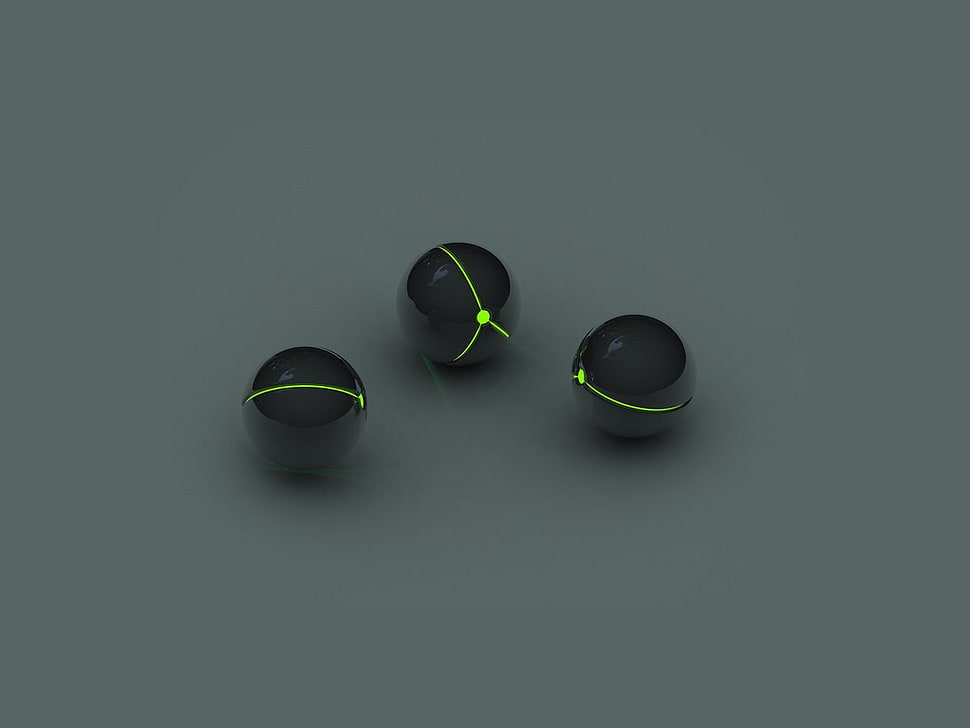 three black LED balls, marble, simple background, sphere, 3D HD wallpaper