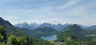 green covered mountain, mountains, clouds, Neuschwanstein Castle, forest