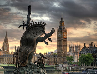 melted time statue, England, Big Ben, clocktowers, sculpture HD wallpaper