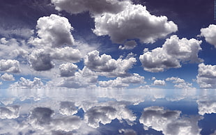 cloud formation, water, blue, reflection, nature HD wallpaper