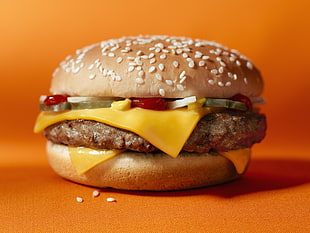 cheeseburger with sesame seeds, food, burgers, burger HD wallpaper