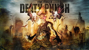 brown and black horse painting, Five Finger Death Punch, metal band, logo, skeleton