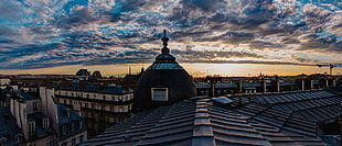 brown roof shingles, rooftops, Paris, clouds, city