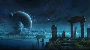 photo of planets, anime, artwork HD wallpaper