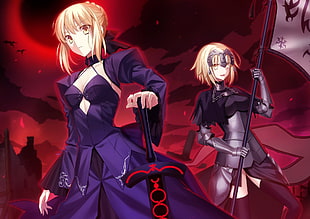 two female anime characters digital wallpaper, Fate Series, Fate/Grand Order, Ruler (Fate/Grand Order), Saber Alter