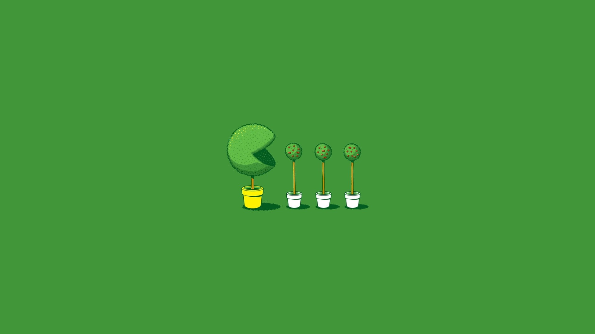 four green leafed plants graphic art