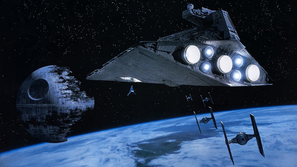 Star Wars digital wallpaper, Star Wars, Star Destroyer, TIE Fighter, Death Star HD wallpaper