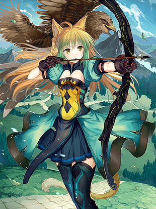 female archer character clip art, animal ears, Fate/Apocrypha , cleavage, armor