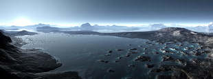 grey body of water wallpaper, landscape, multiple display