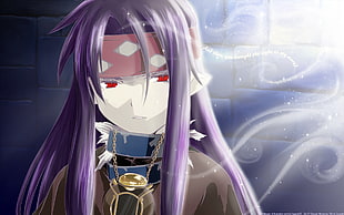 purple haired male character