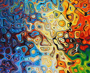 blue and multicolored abstract painting