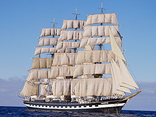 white and brown sail ship, sailing ship, ship, vehicle, Kruzenshtern