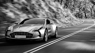 Aston Martin coupe, Aston Martin, One-77, silver cars, road